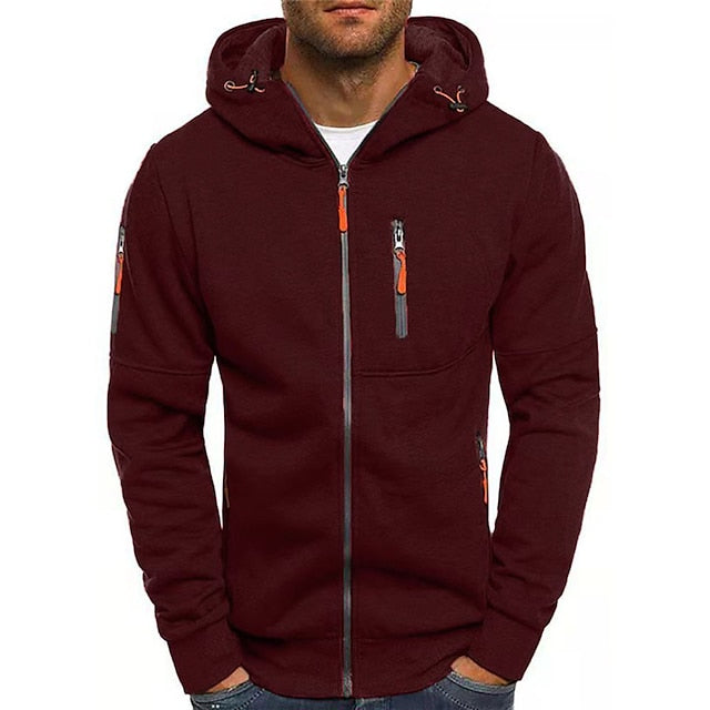 Mens Zip-Up Hoodie with Relaxed Fit and Front Pockets, Midweight Cotton Blend