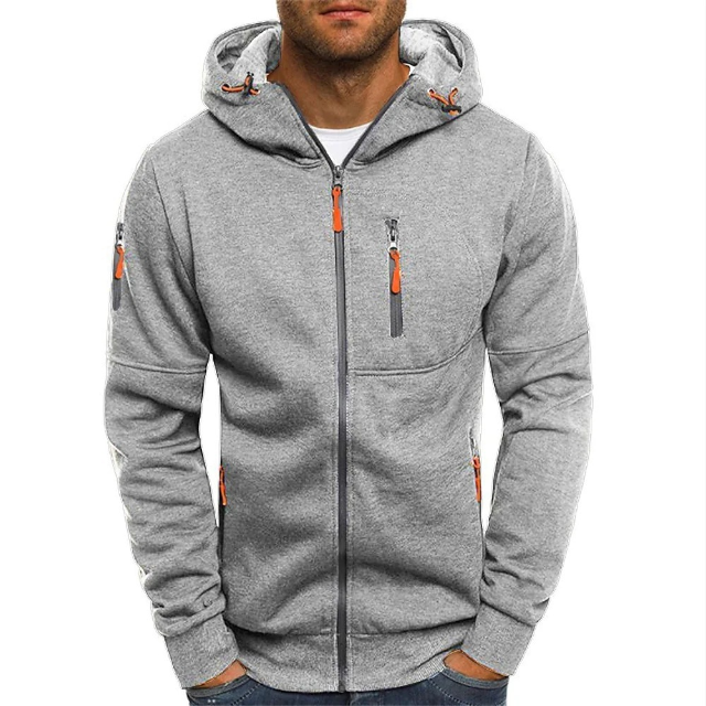 Mens Zip-Up Hoodie with Relaxed Fit and Front Pockets, Midweight Cotton Blend