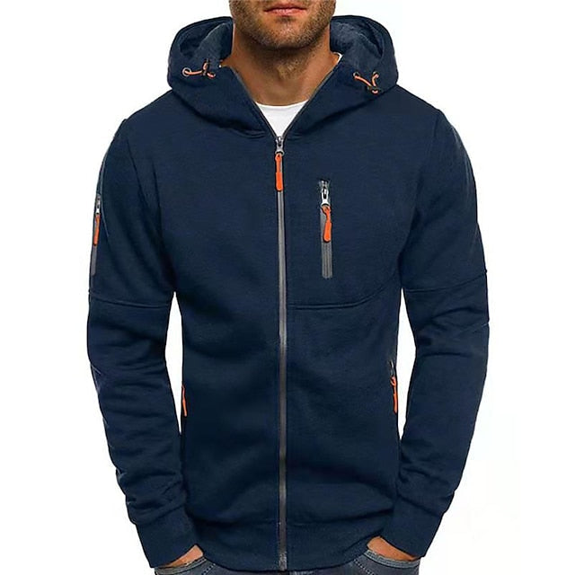 Mens Zip-Up Hoodie with Relaxed Fit and Front Pockets, Midweight Cotton Blend
