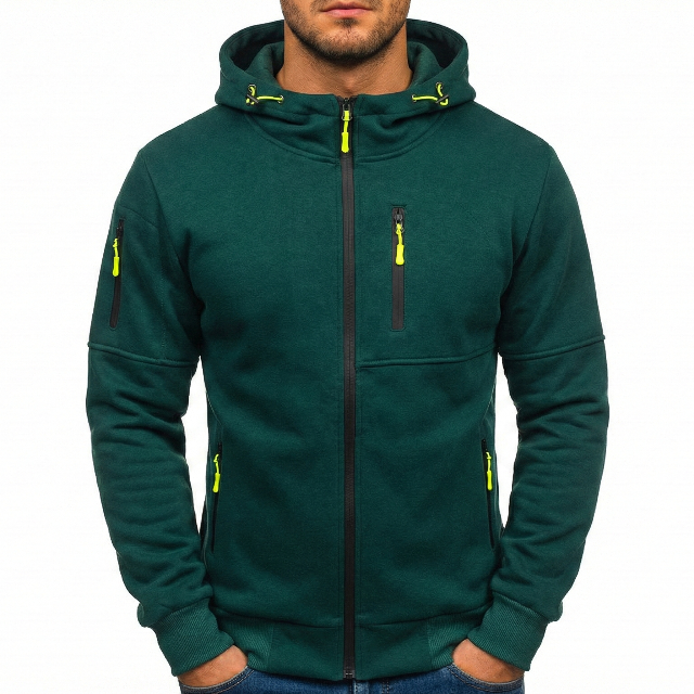 Mens Zip-Up Hoodie with Relaxed Fit and Front Pockets, Midweight Cotton Blend