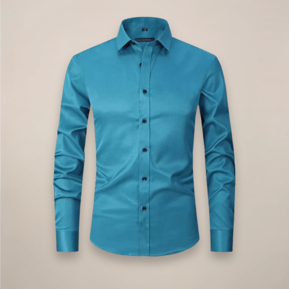 Mens Long-Sleeve Button-Up Shirt with Tailored Fit and Wrinkle-Resistant Finish