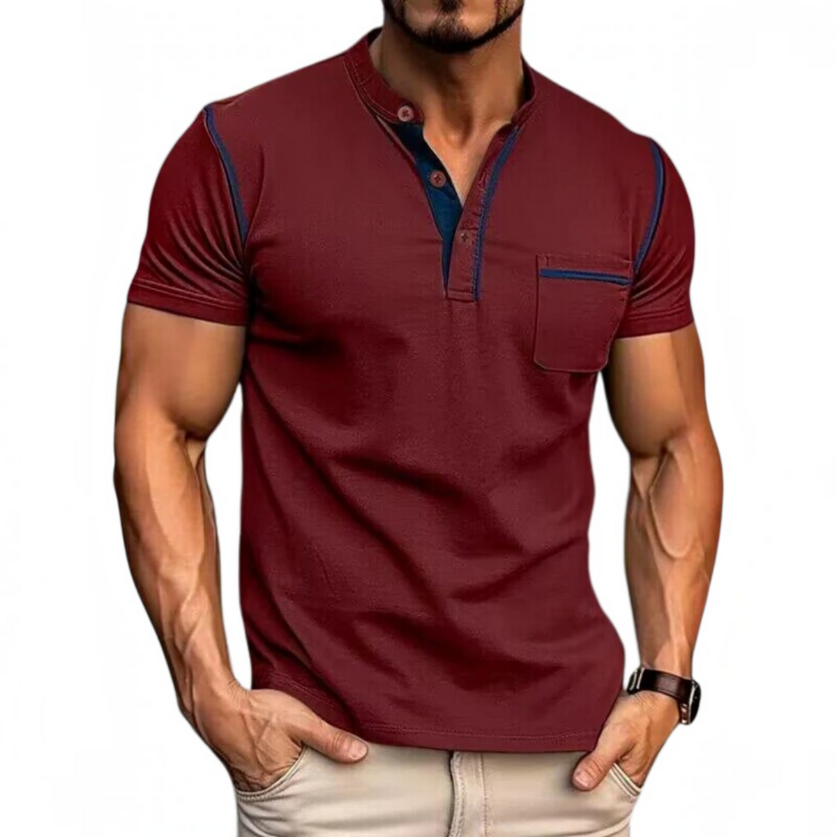 Henley Polo Shirt for Men with Button Placket and Chest Pocket, Breathable Soft Knit