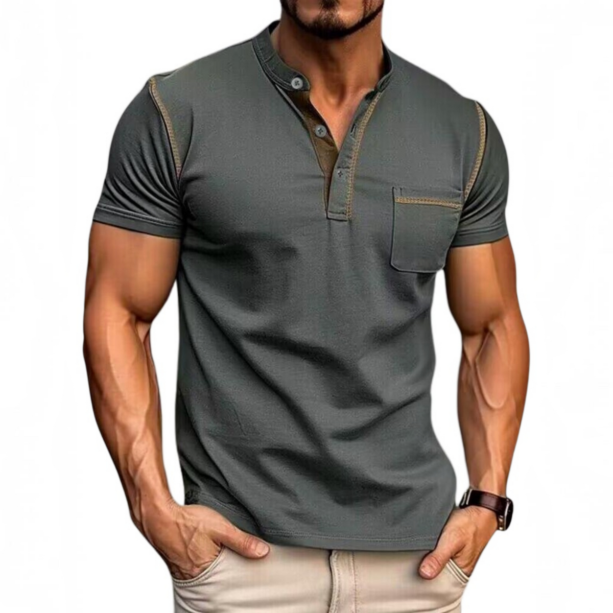 Henley Polo Shirt for Men with Button Placket and Chest Pocket, Breathable Soft Knit