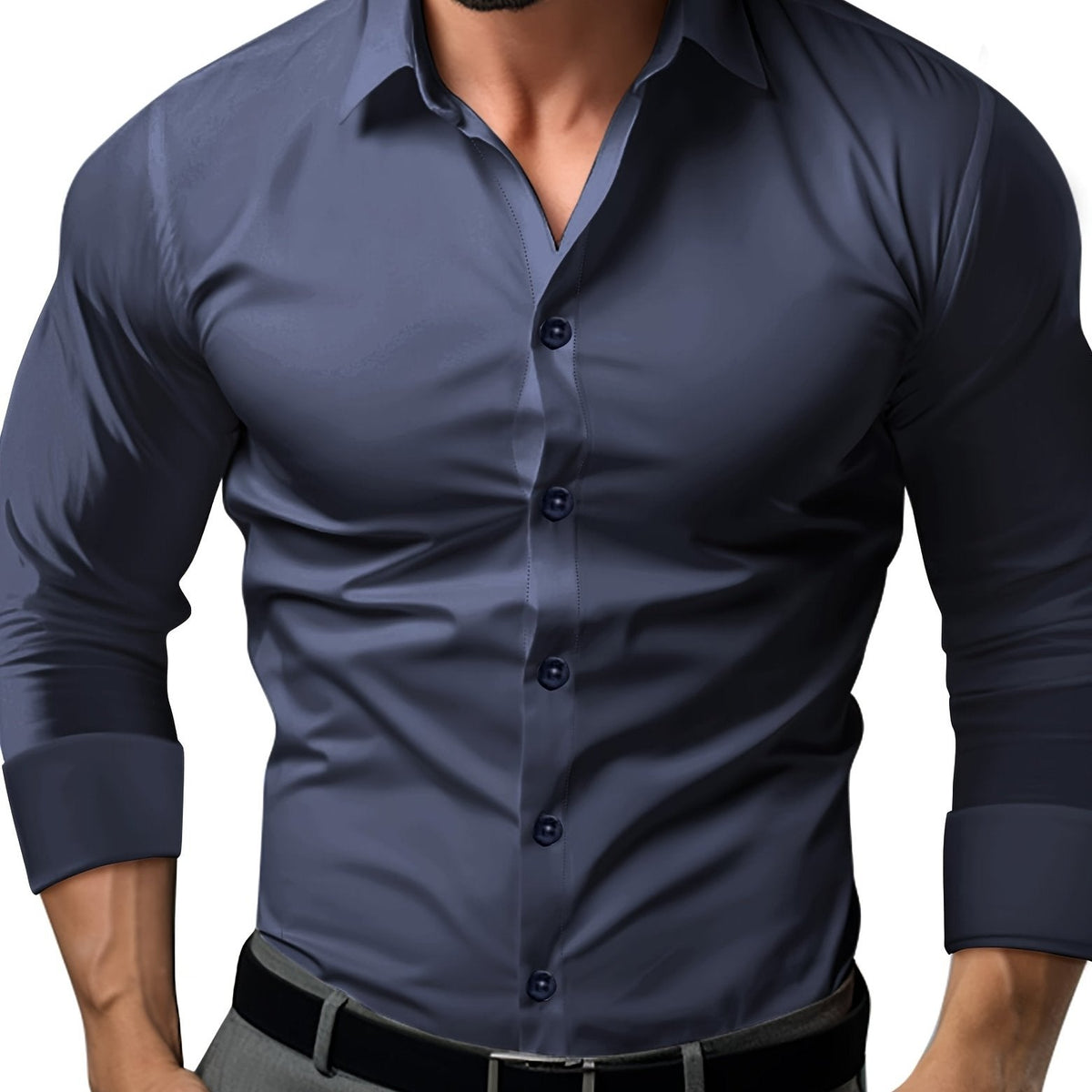 Mens Tapered Button-Up Shirt with Long Sleeves for Professional Wear