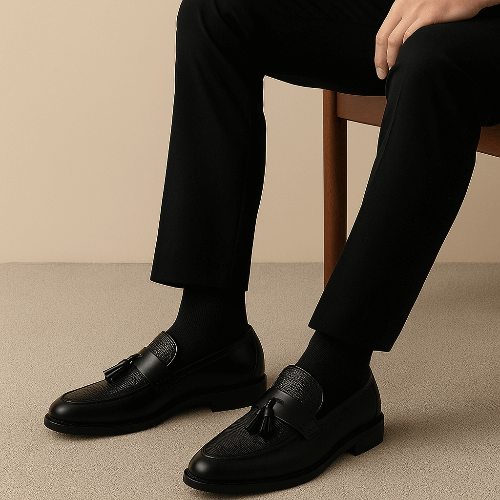 Mens Tassel Loafers with Woven Upper and Supportive Insole, Slip-On Dress Shoe