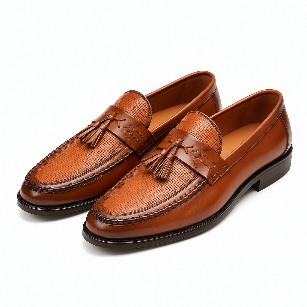 Mens Tassel Loafers with Woven Upper and Supportive Insole, Slip-On Dress Shoe
