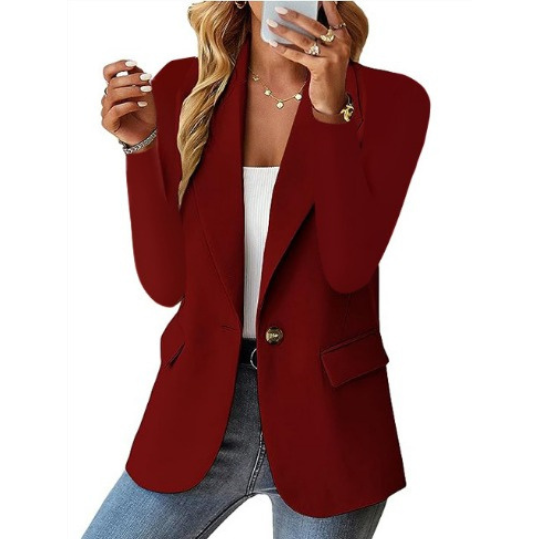 Womens Blazer with Structured Shoulders and Functional Pockets