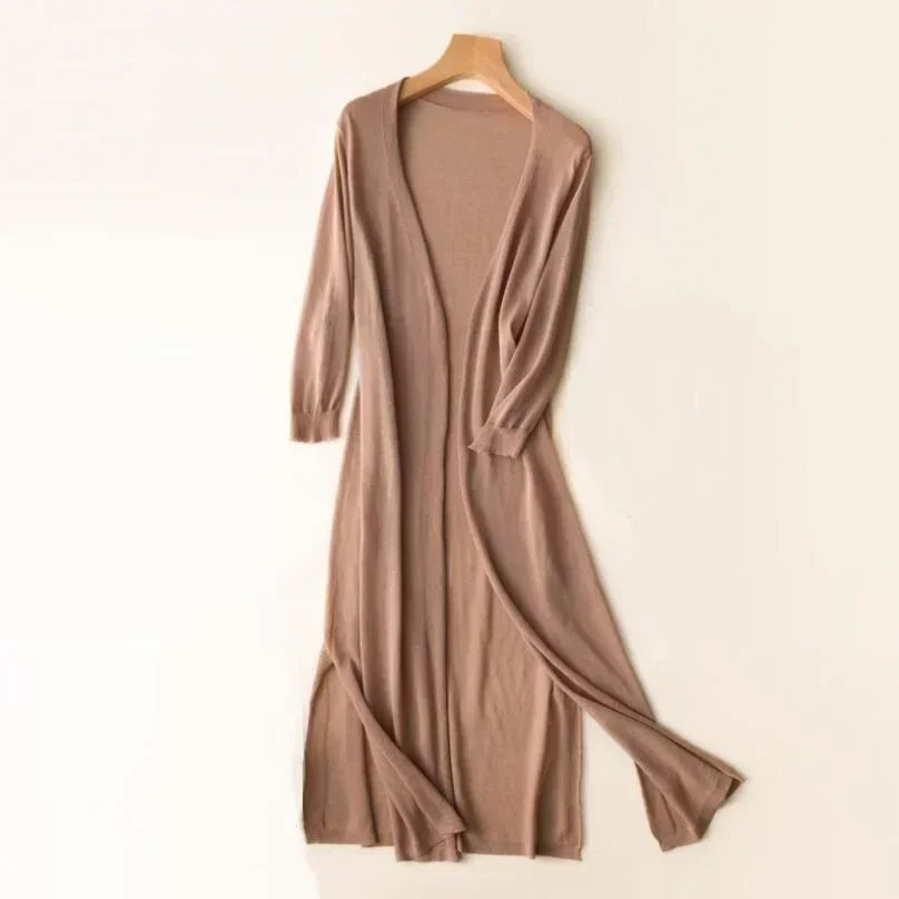 Long Cardigan with Open Front and Relaxed Longline Fit - Lightweight Knit