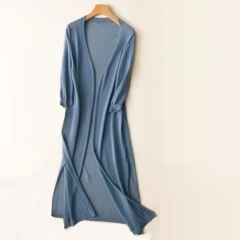 Long Cardigan with Open Front and Relaxed Longline Fit - Lightweight Knit