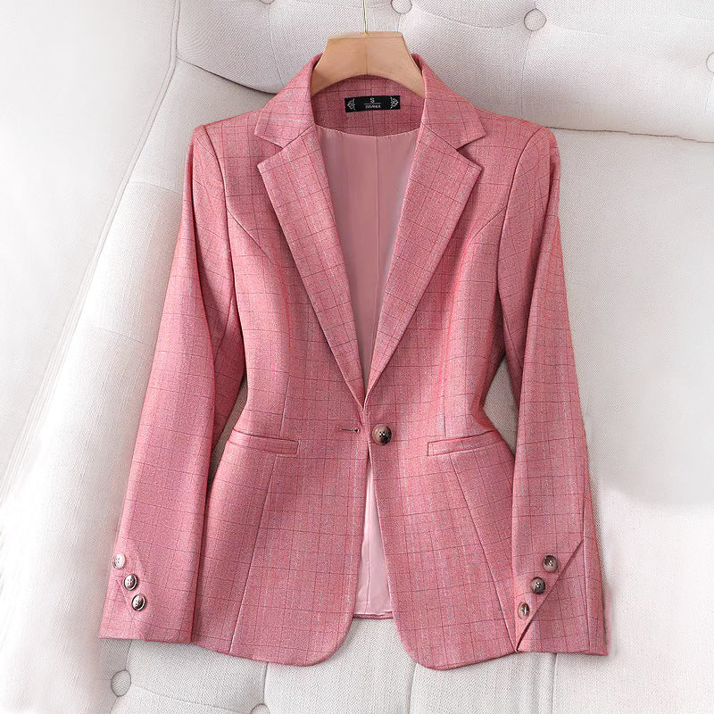 Womens Blazer with Grid Pattern and Structured Silhouette