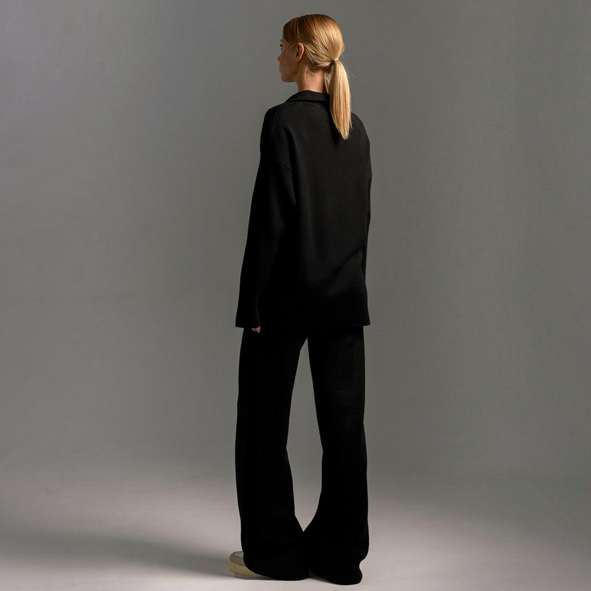 Womens Lounge Set with Soft Collar and Wide Leg Pants, Relaxed Knit Blend