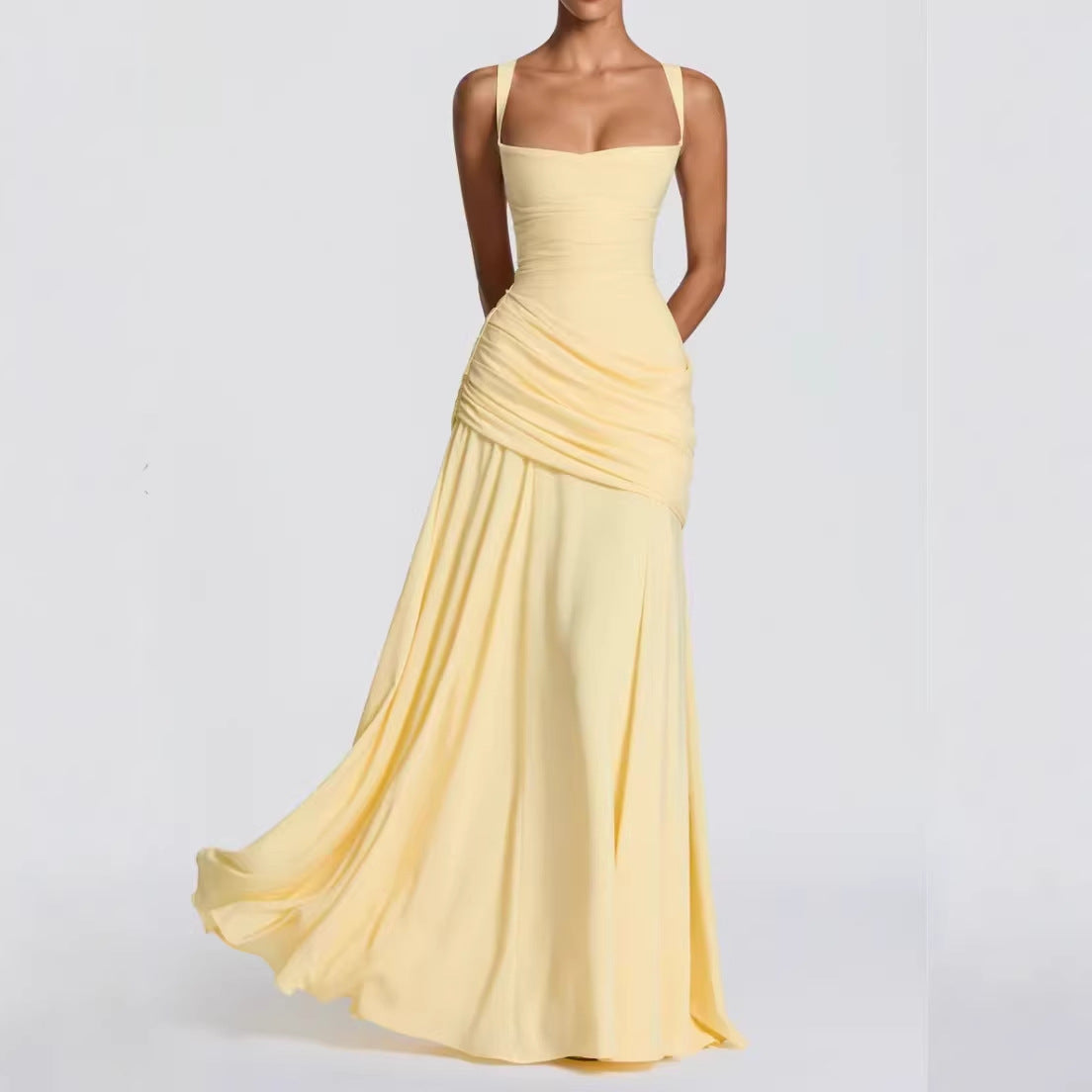 Chiffon Wedding Gown with Fitted Bodice and Flowing Skirt, Shoulder Straps