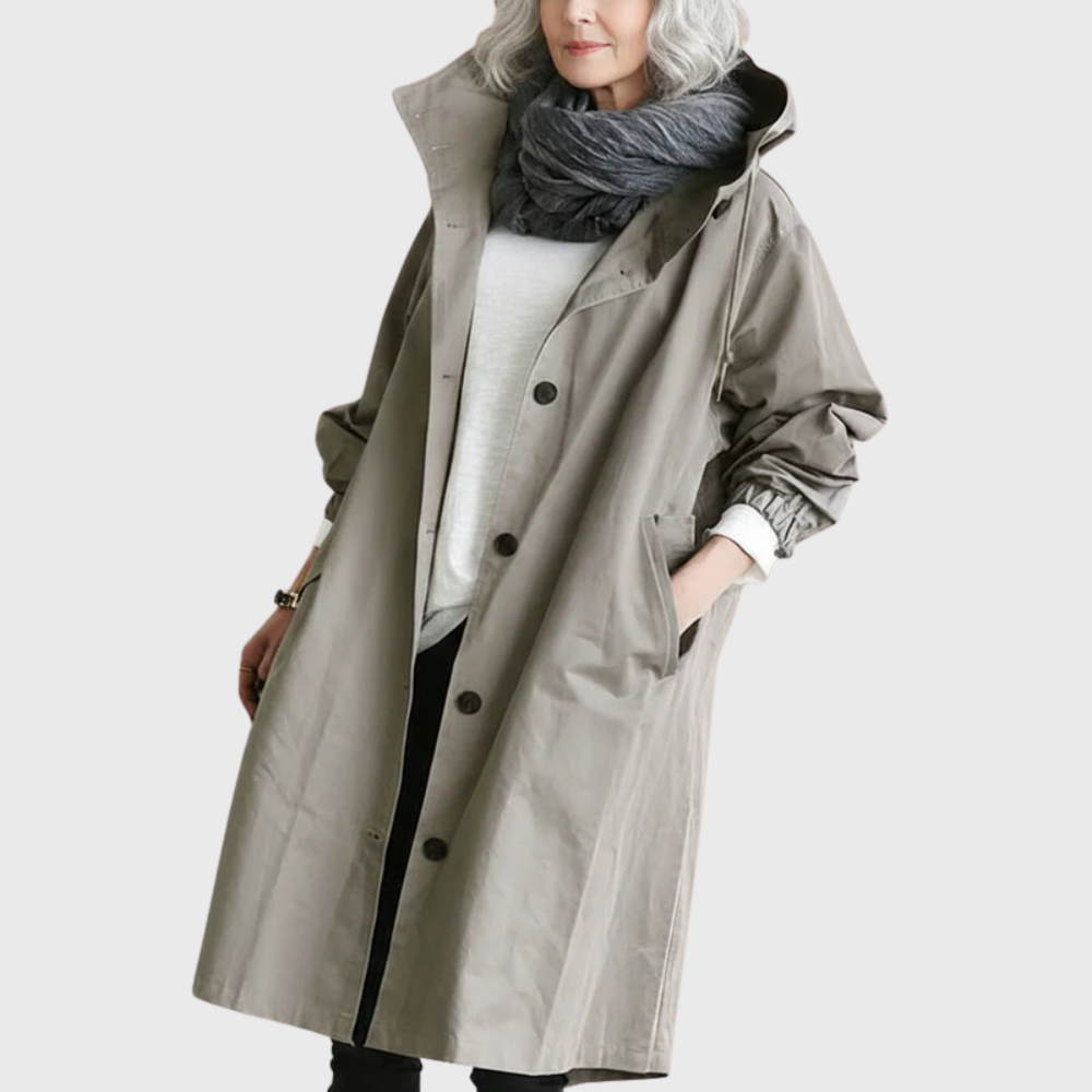 Water-Resistant Trench Coat with Adjustable Belt and Silhouette