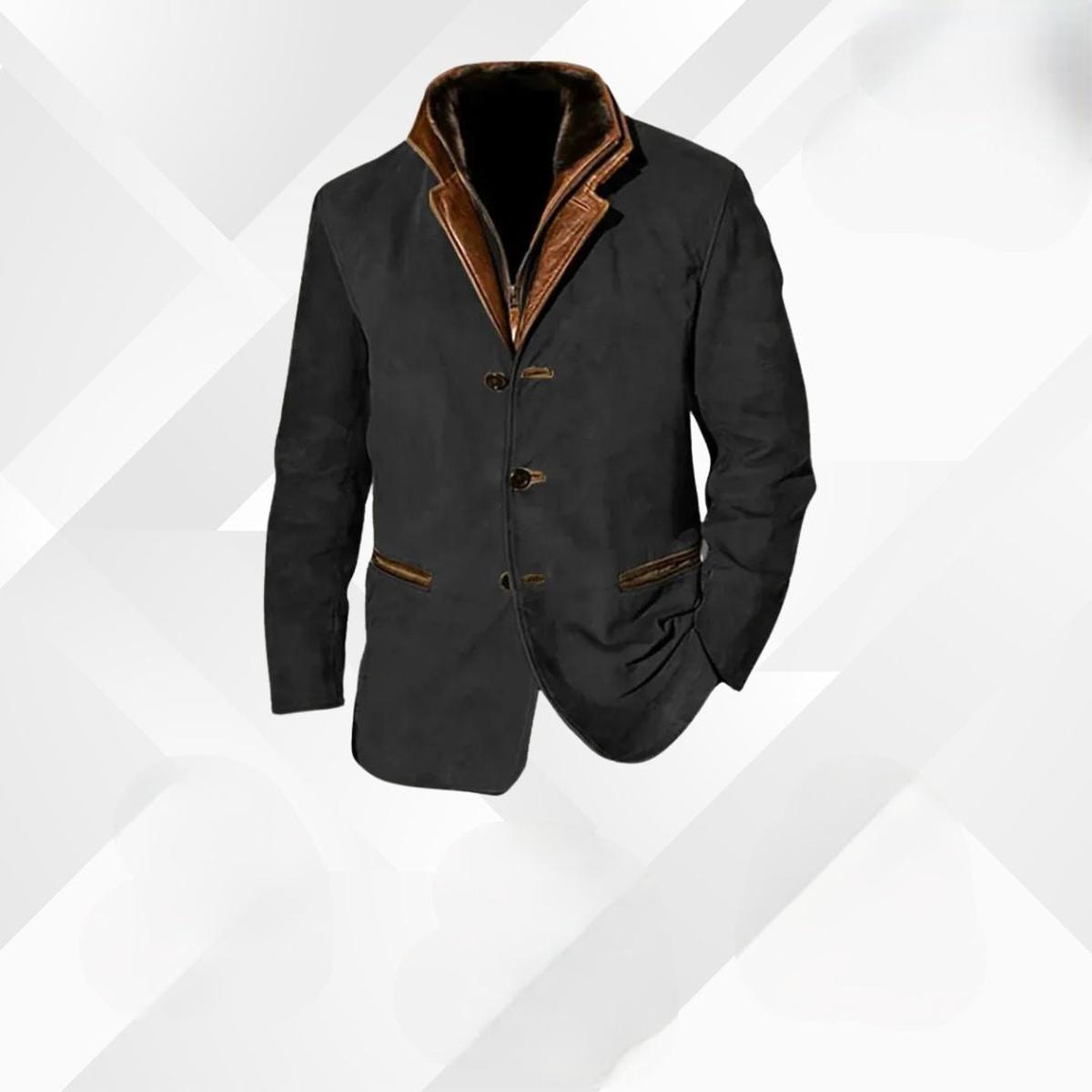 Mens Single-Breasted Blazer with Structured Shoulders and Contrast Detailing
