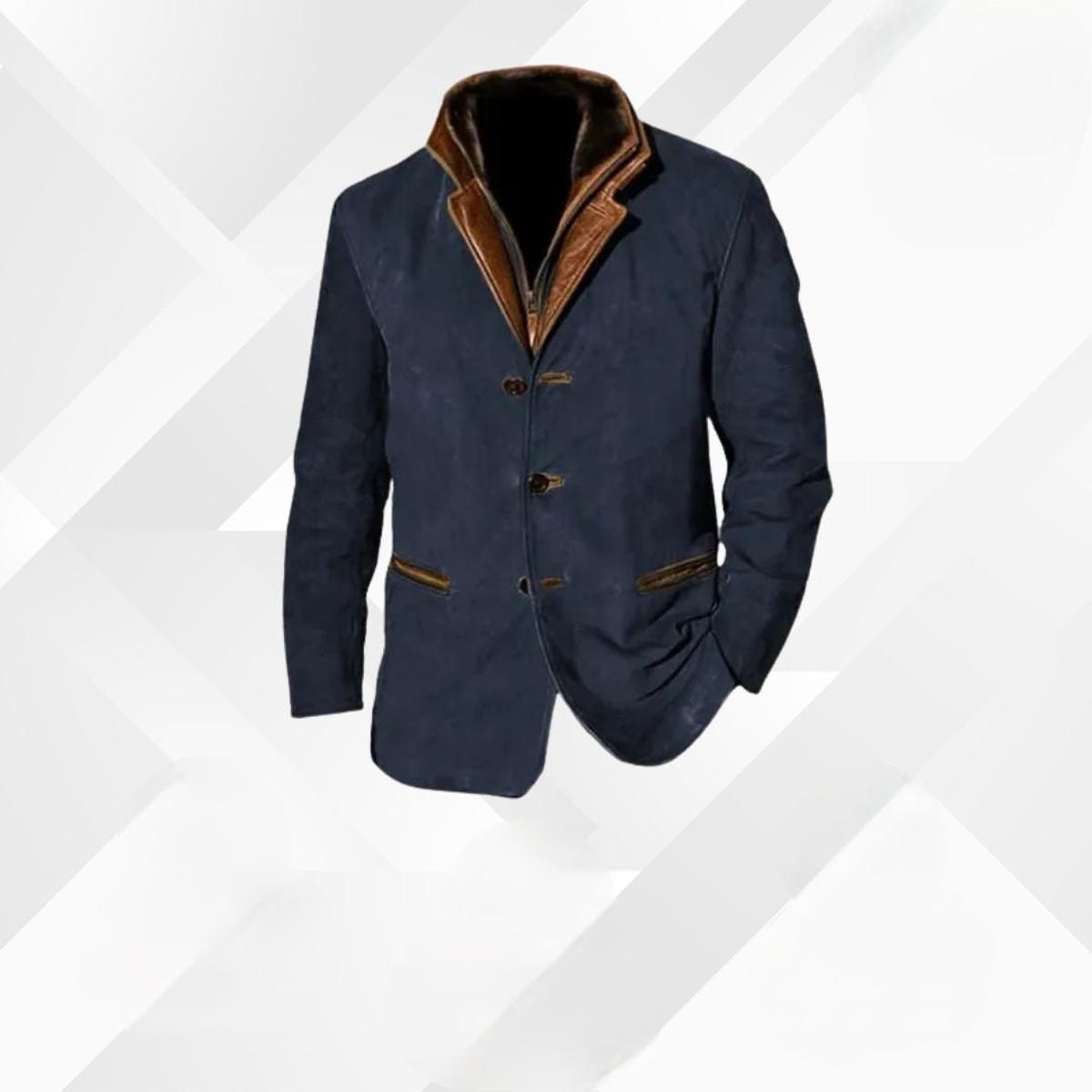 Mens Single-Breasted Blazer with Structured Shoulders and Contrast Detailing