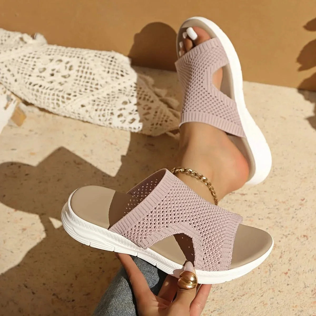 Orthopedic Platform Sandals with Stretch Knit Upper and Open Toe Design