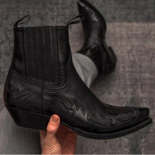 Mens Western Cowboy Boots with Decorative Stitching and Cushioned Insole