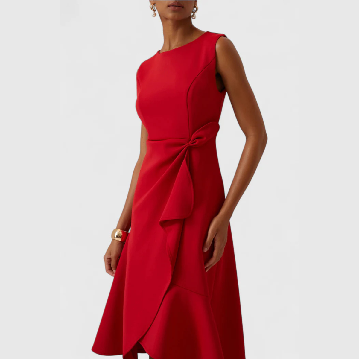 Asymmetric Midi Dress with Draped Detail and Sleeveless Cut, Lightweight Drapey Fabric