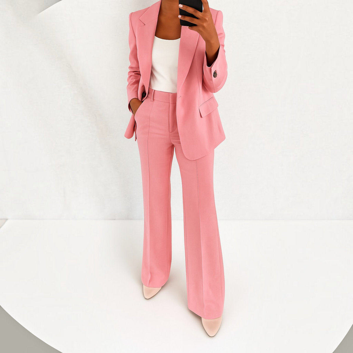 Womens Suit Set with Stretch Blazer and Straight Trousers, Wrinkle-Resistant