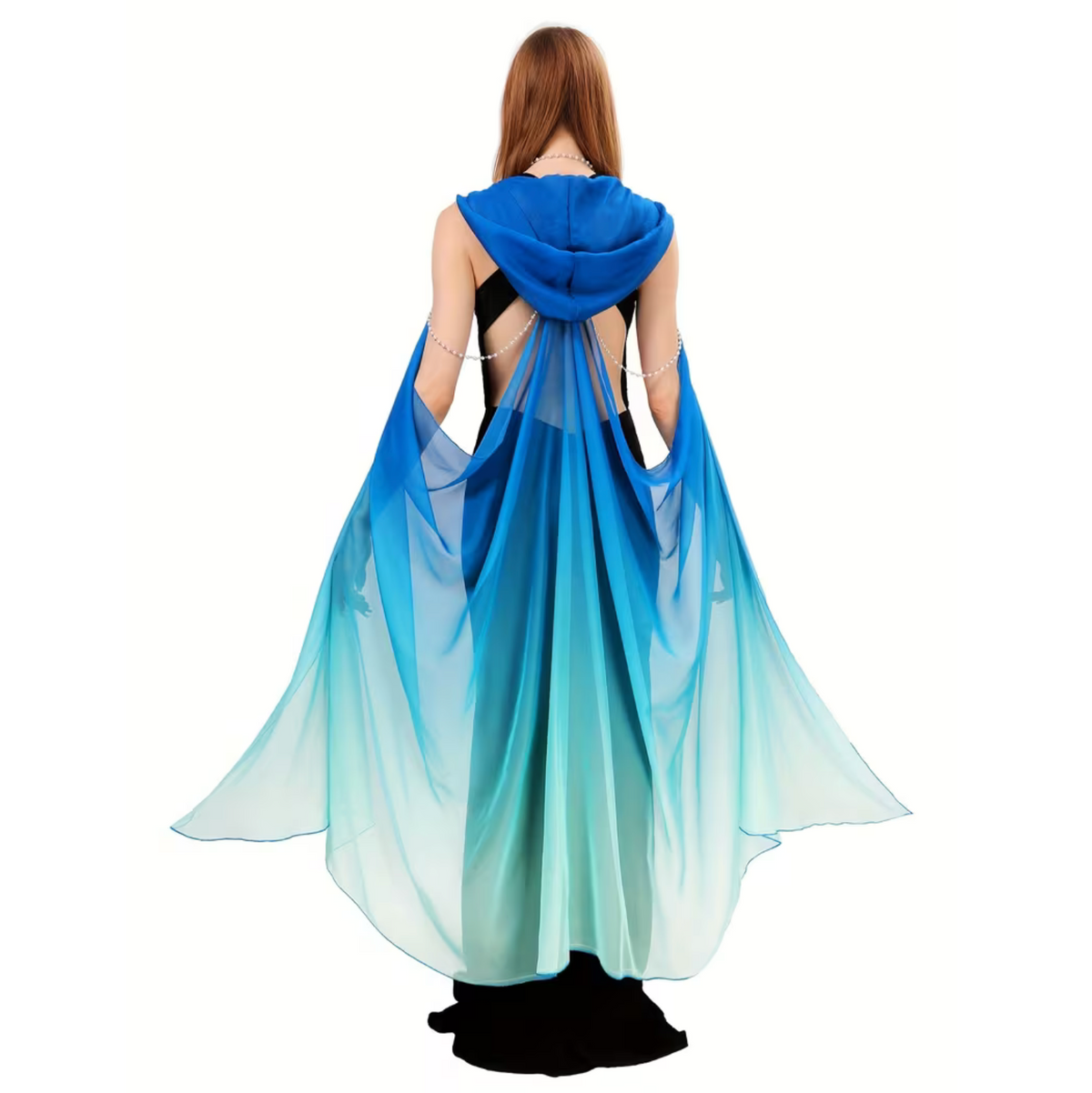 Womens Tulle Cloak with Adjustable Hood and Off Shoulder Capelet for Costume Events