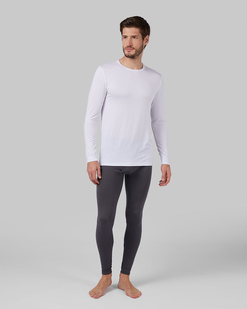 32 Degrees White _ Men's Lightweight Baselayer Crew Top {model: Ryan is 6'2", wearing size M}{bottom}{right} {bottom}{right}