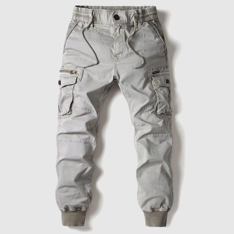 Mens Cargo Jogger Pants with Elastic Waistband and Cuffed Ankles, Multiple Cargo Pockets