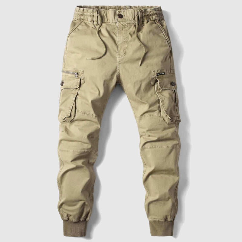 Mens Cargo Jogger Pants with Elastic Waistband and Cuffed Ankles, Multiple Cargo Pockets