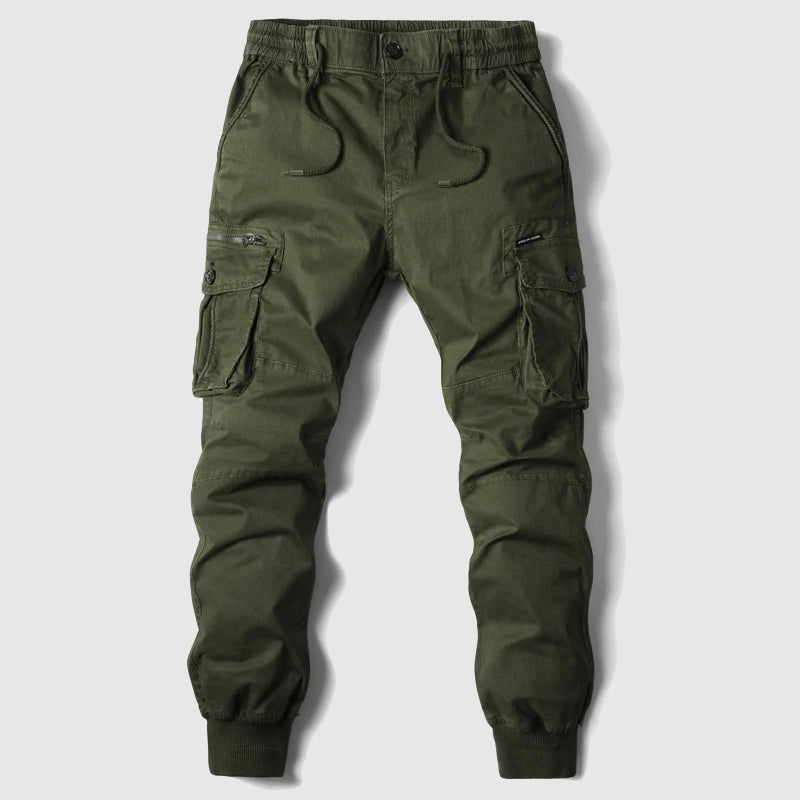 Mens Cargo Jogger Pants with Elastic Waistband and Cuffed Ankles, Multiple Cargo Pockets