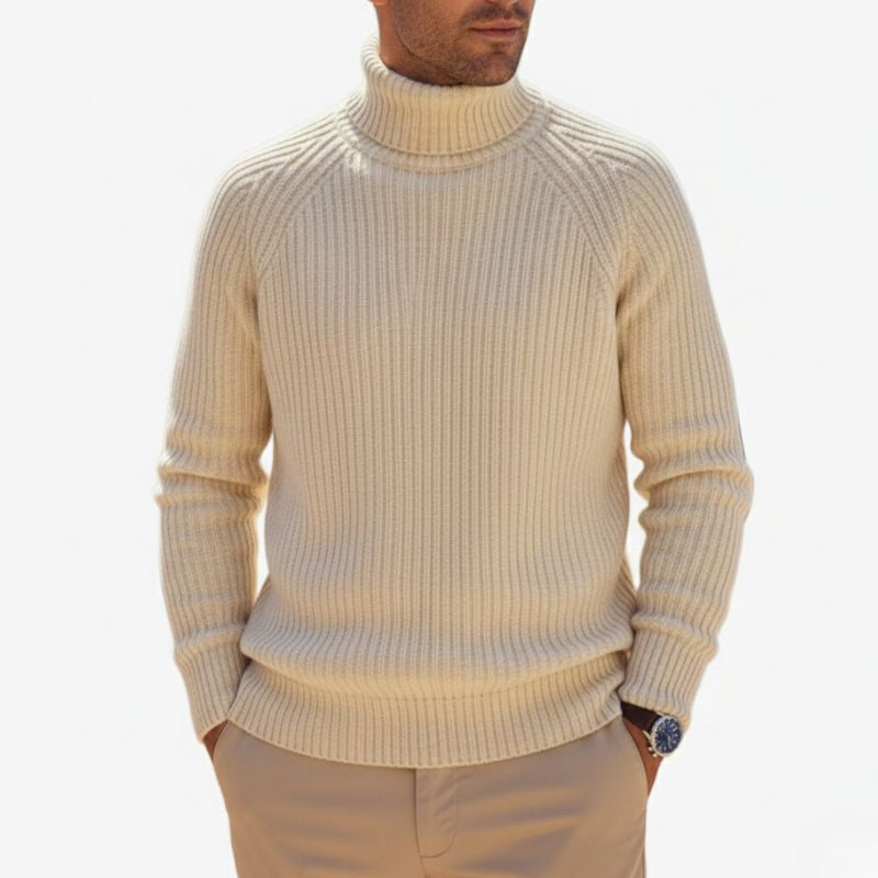 Chunky Wool Turtleneck Sweater for Men, Thick Rib Knit