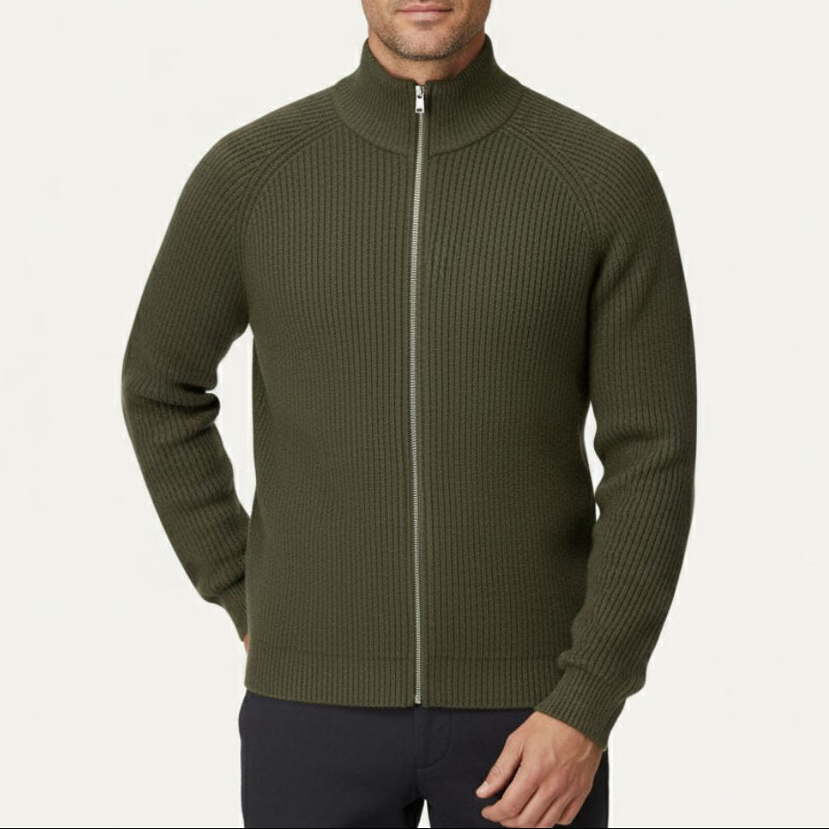 The Richmond Men’s Elegant Merino Wool Zip Up Cardigan-Cardigan