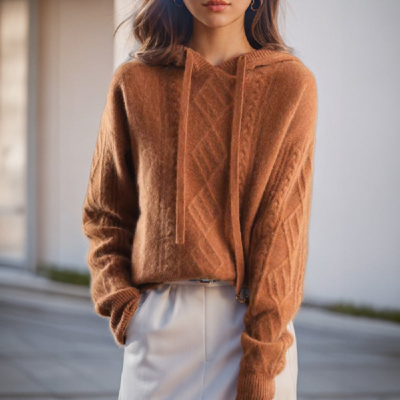 Jamie | Women's Cable Knit Hooded Pullover Sweater - Image 1