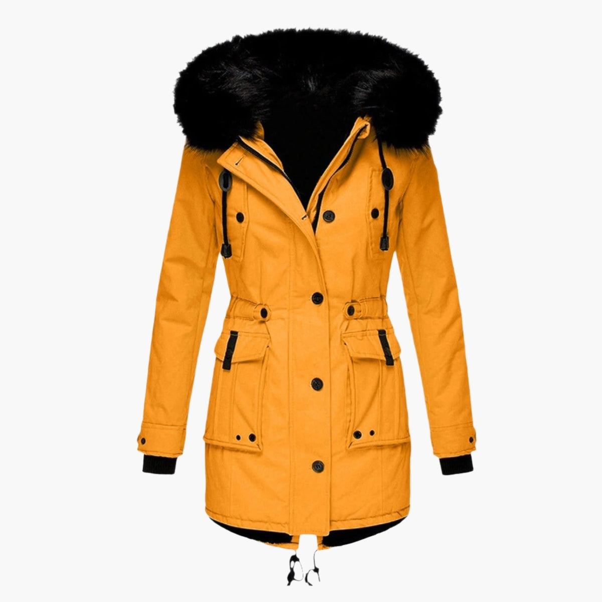 Womens Hooded Winter Coat with Faux Fur Hood Trim and Tailored Fit, Light Thermal Fill