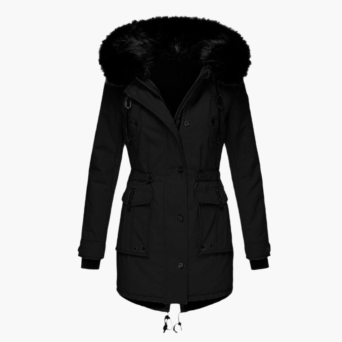 Womens Hooded Winter Coat with Faux Fur Hood Trim and Tailored Fit, Light Thermal Fill