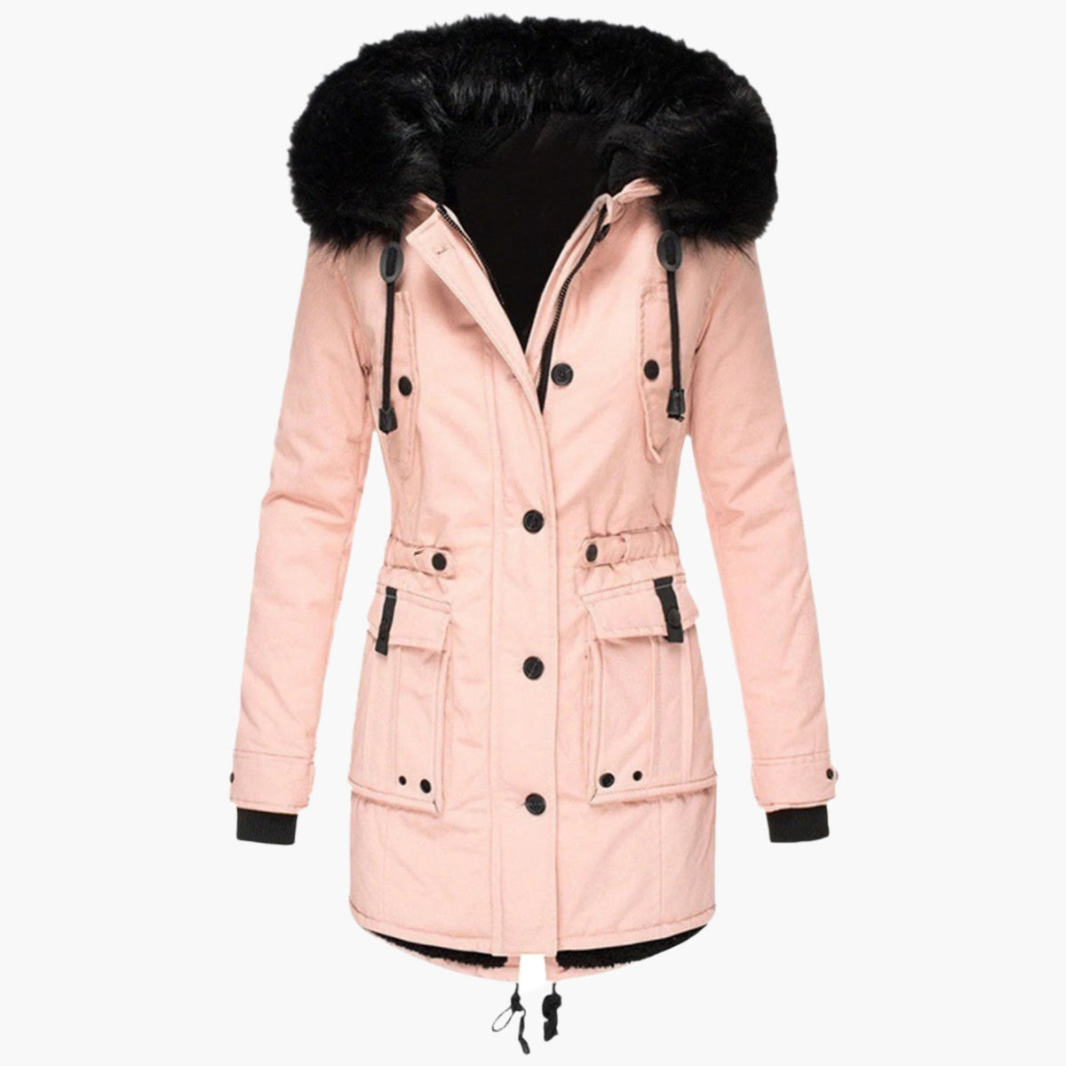 Womens Hooded Winter Coat with Faux Fur Hood Trim and Tailored Fit, Light Thermal Fill