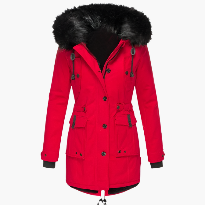 Womens Hooded Winter Coat with Faux Fur Hood Trim and Tailored Fit, Light Thermal Fill