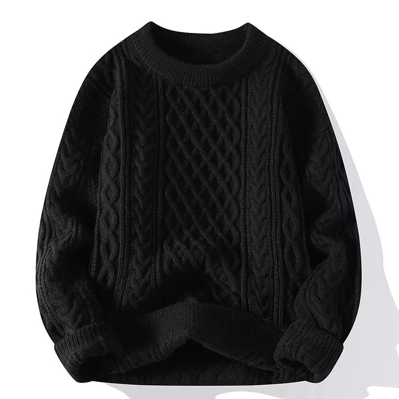 Cable Knit Sweater with Chunky Fisherman Pattern and Crew Neck, Cream