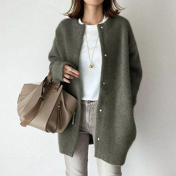 Longline Oversized Knit Cardigan with Button Front and Textured Fabric