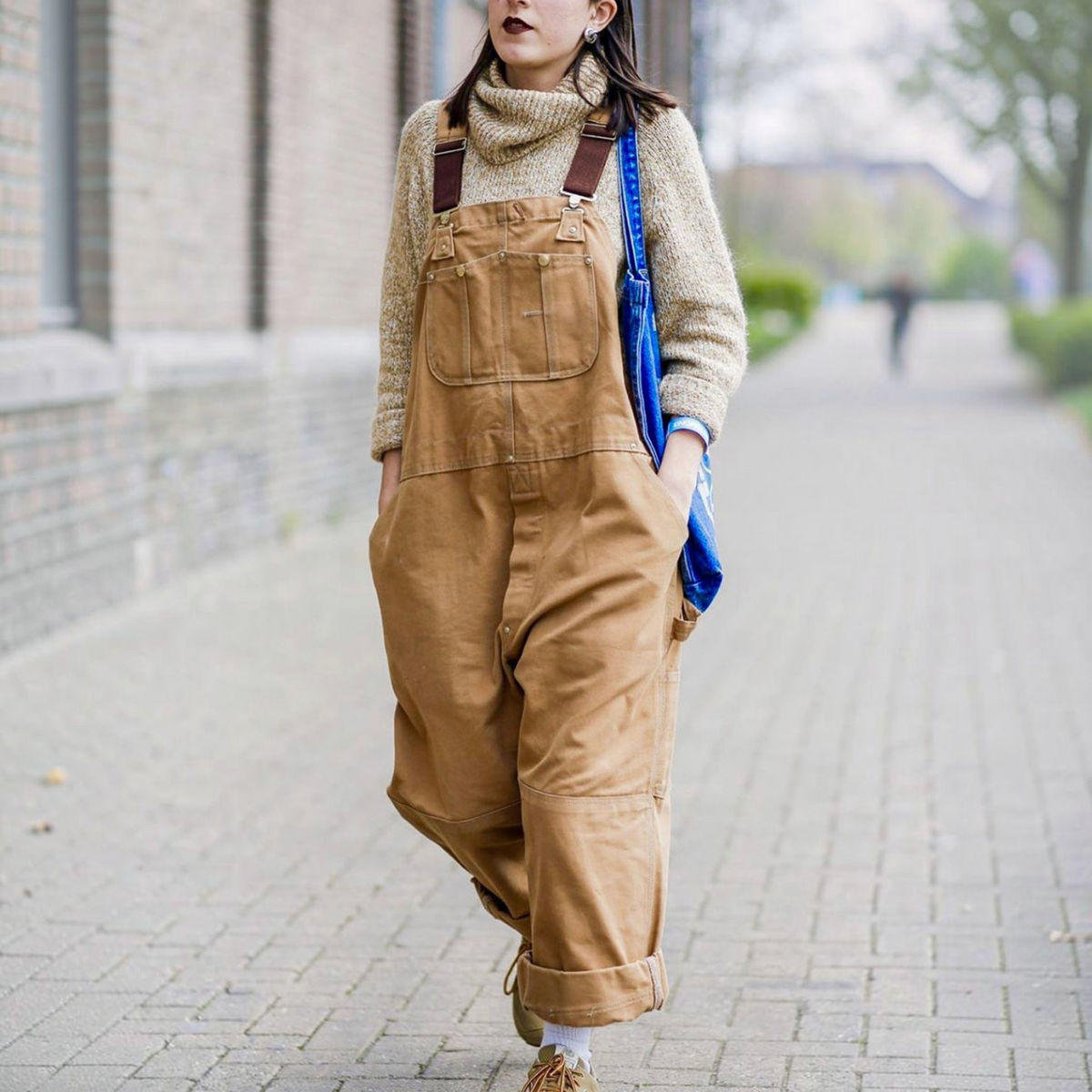 Dungaree Jumpsuit for Women with Adjustable Straps and Multiple Pockets, Relaxed Fit