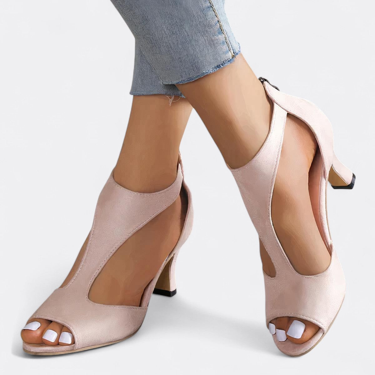 High Heel Sandals with Adjustable Buckle Strap and Cushioned Footbed, Open Silhouette