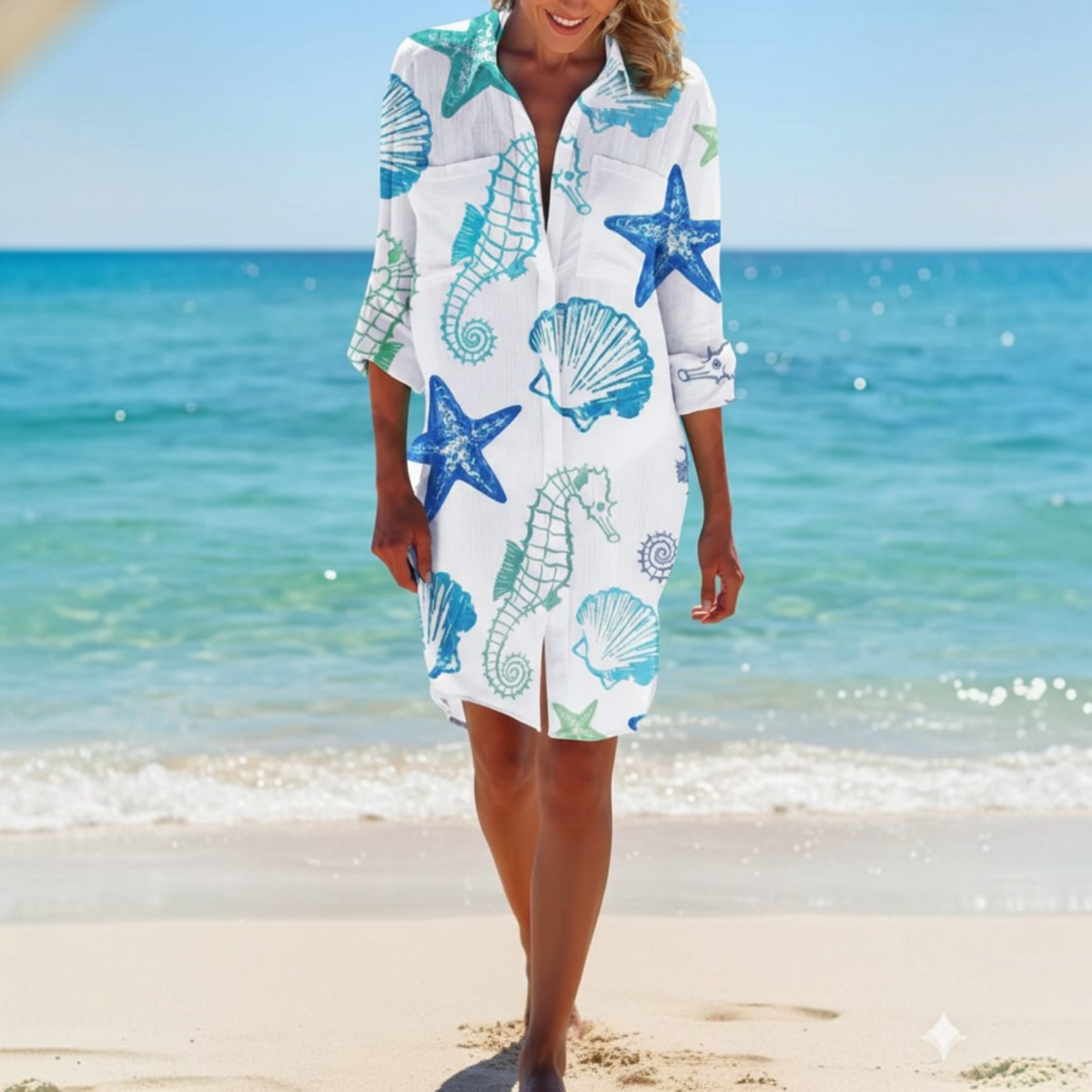 Shirt Dress with Tie-Dye Print and Button-Down Front, Lightweight Breathable Fabric