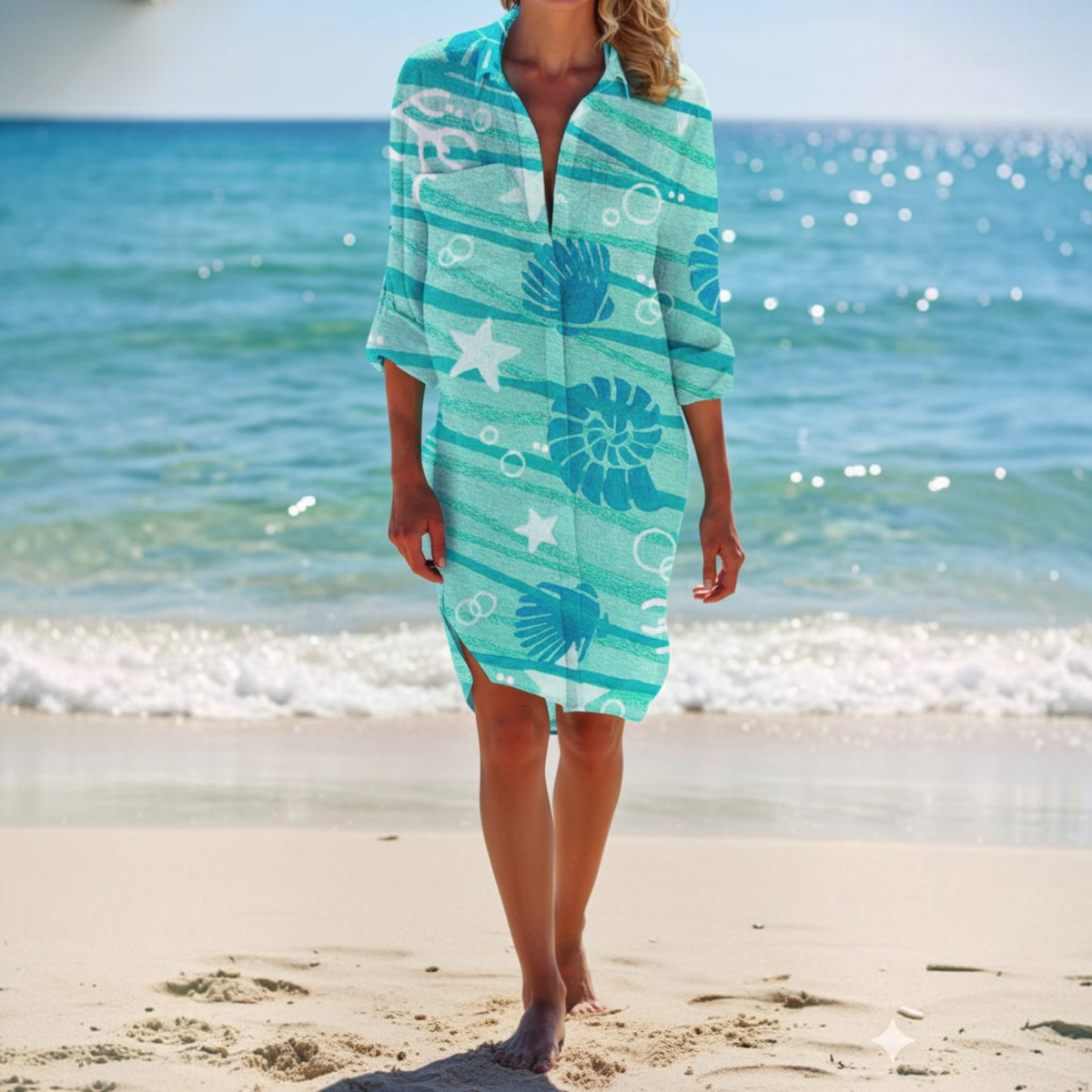 Shirt Dress with Tie-Dye Print and Button-Down Front, Lightweight Breathable Fabric
