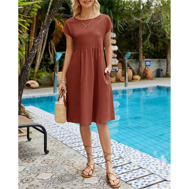 Womens Midi Dress with Lightweight Breathable Fabric and Relaxed Fit, Mid-Calf Length