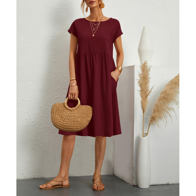 Womens Midi Dress with Lightweight Breathable Fabric and Relaxed Fit, Mid-Calf Length