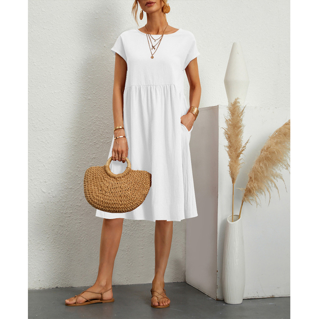 Womens Midi Dress with Lightweight Breathable Fabric and Relaxed Fit, Mid-Calf Length