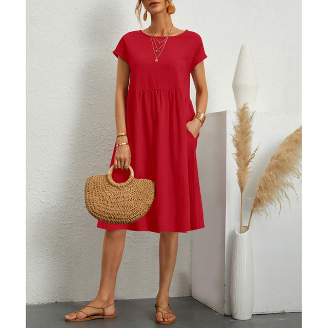 Womens Midi Dress with Lightweight Breathable Fabric and Relaxed Fit, Mid-Calf Length