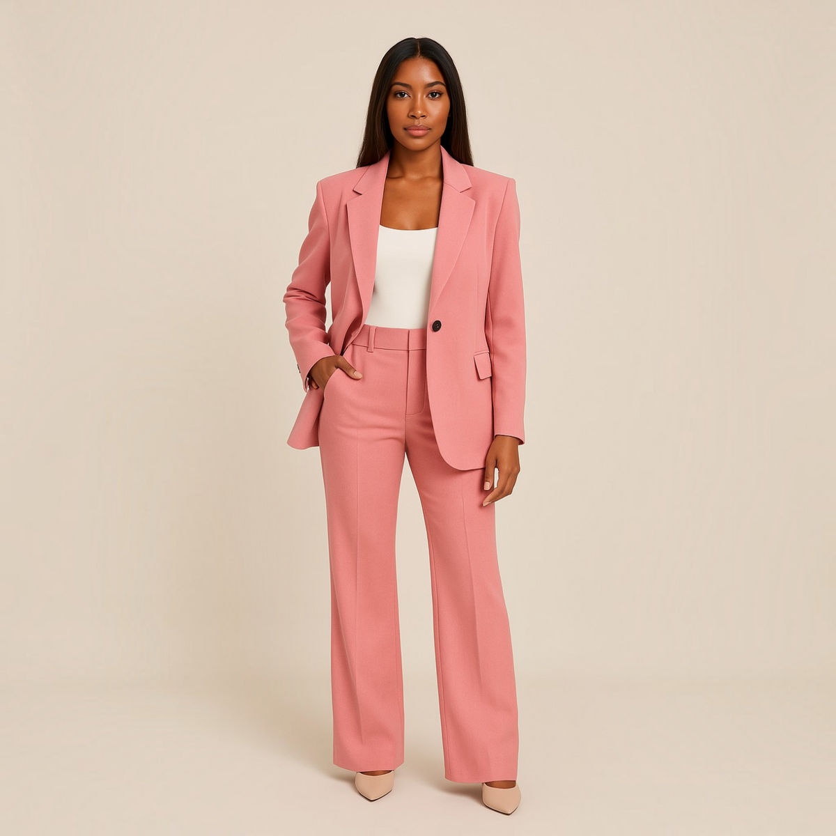 Womens Suit with Shaped Blazer and Matching Trousers, Regular Fit