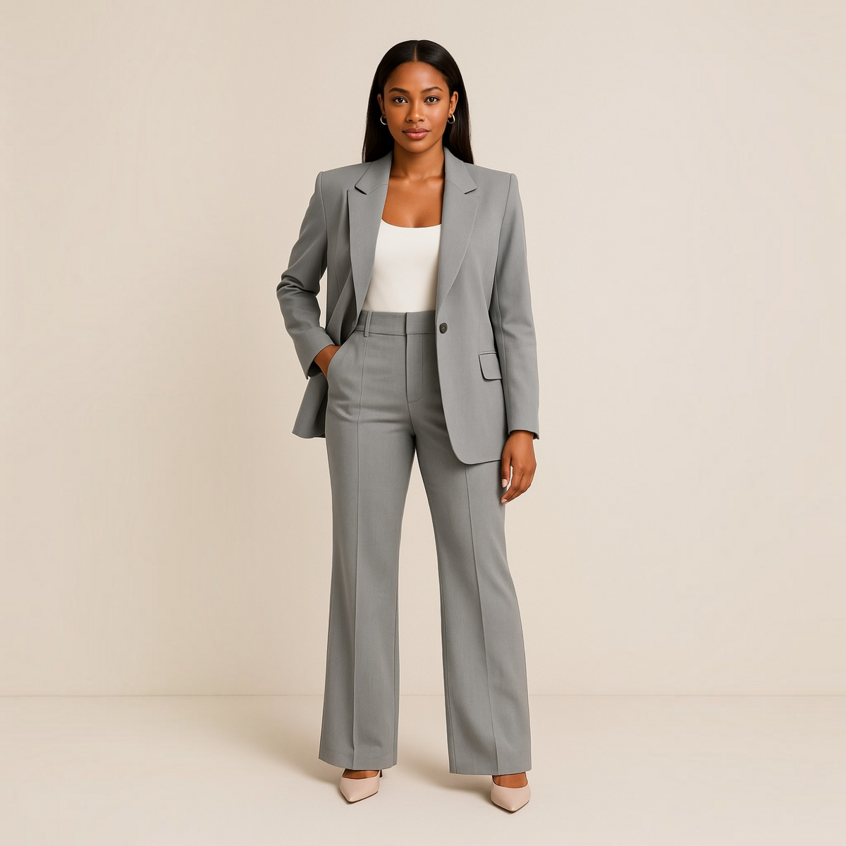 Womens Suit with Shaped Blazer and Matching Trousers, Regular Fit