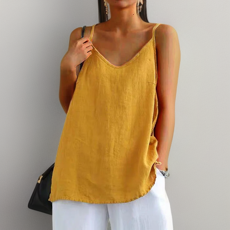 Womens Camisole with Round Neck and Curved Hem, Lightweight Relaxed Fit