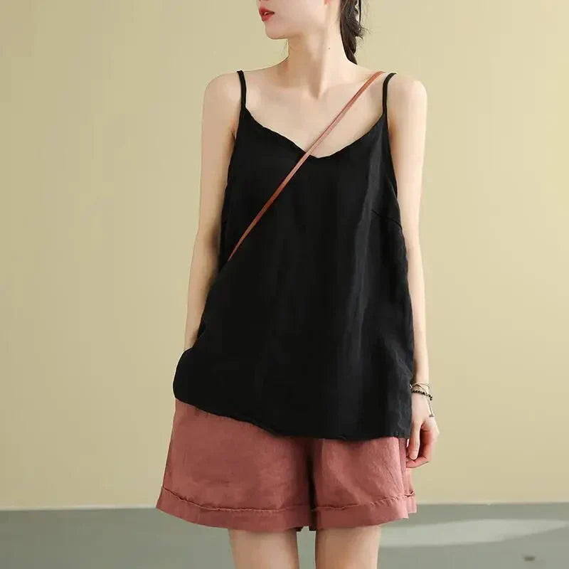 Womens Camisole with Round Neck and Curved Hem, Lightweight Relaxed Fit