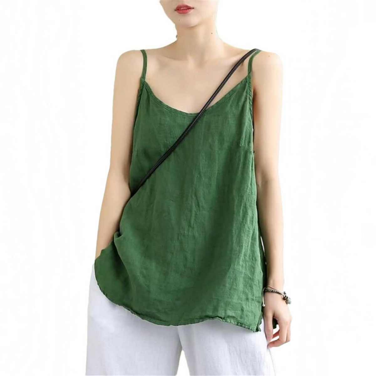 Womens Camisole with Round Neck and Curved Hem, Lightweight Relaxed Fit